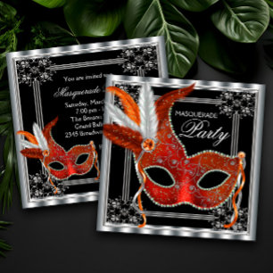 Invitación Fiesta de Máscaras Roja y Negra