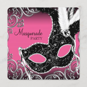 Invitación Fiesta de Máscaras Rosa Caliente Negro