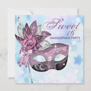 Invitación Fiesta de Máscaras Sweet 16 Rosa Púrpura