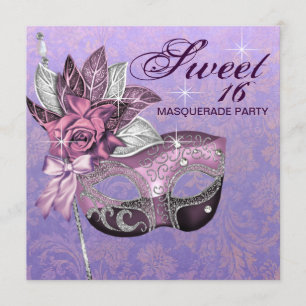 Invitación Fiesta de Máscaras Sweet 16 Rosa Púrpura
