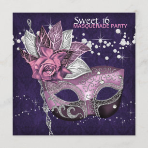 Invitación Fiesta de Máscaras Sweet 16 Rosa Púrpura