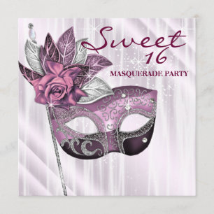 Invitación Fiesta de Máscaras Sweet 16 Rosa y Púrpura