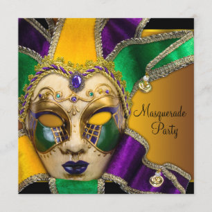 Invitación Fiesta de Máscaras Verde, Púrpura y Dorado