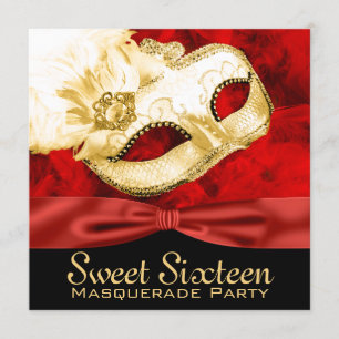 Invitación Fiesta de Masquerade 16 de piel de oro rojo