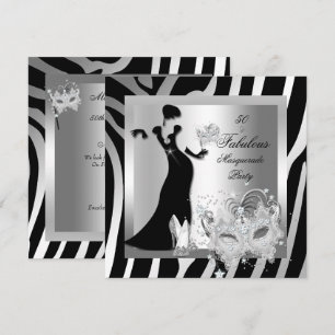 Invitación Fiesta de Masquerade Fabulous 50 Zebra Silver