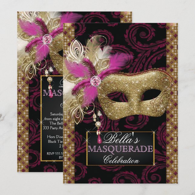 Invitación Fiesta de Masquerade Mis Quince Anos (Anverso / Reverso)