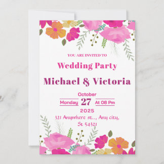 Invitación Fiesta de matrimonio de acuarela floral simple ros