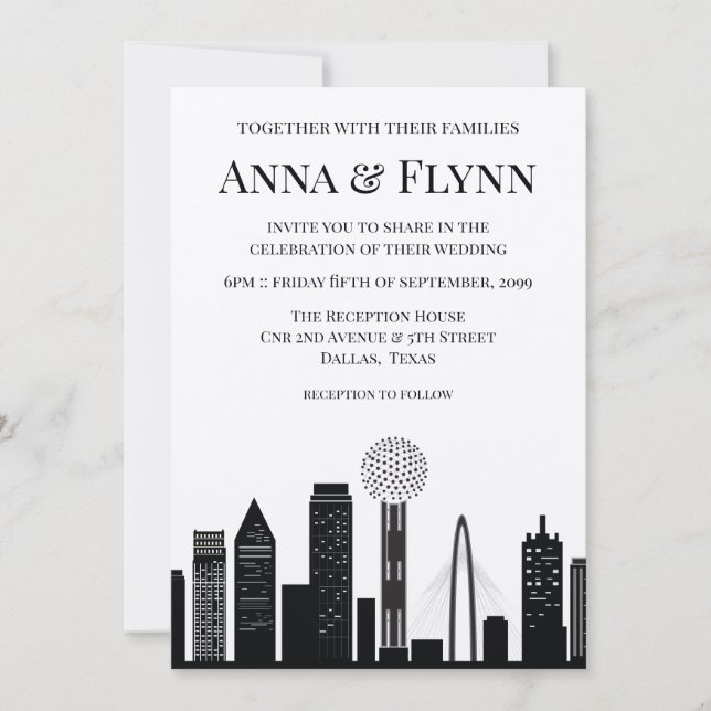 Invitación Fiesta de matrimonio del paisaje urbano de Dallas  (Anverso)