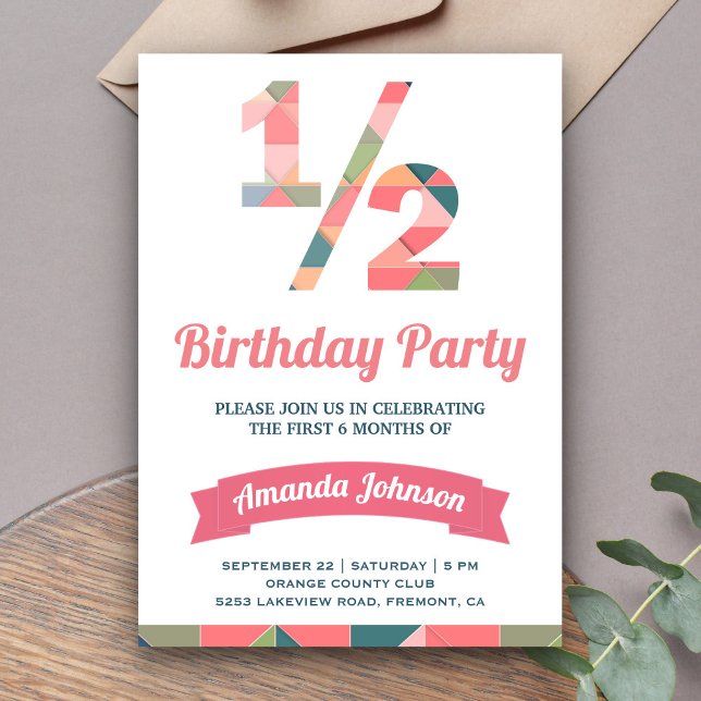 Invitación Fiesta de medio cumpleaños geométrica rosa moderna (Subido por el creador)