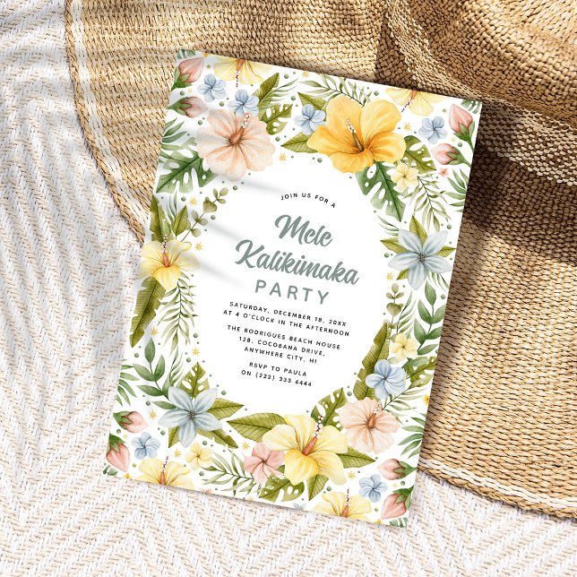 Invitación Fiesta de Mele Kalikimaka Floral Tropical Acuarela (Exotic Floral & Tropical Foliage Mele Kalikimaka Party )