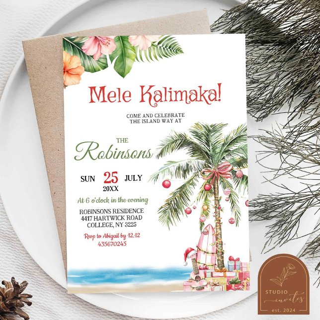 Invitación Fiesta de Mele Kalimaka Hawaii Palm Tree (Subido por el creador)