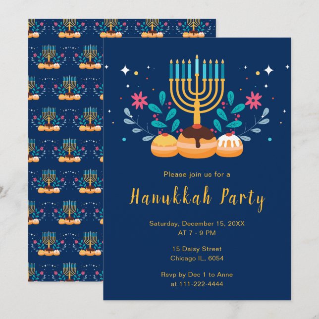 Invitación Fiesta de Menorá de Janucá (Anverso / Reverso)