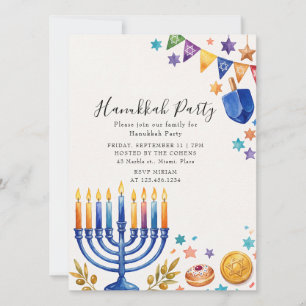 Invitación Fiesta de Menorá Hanukkah Familia Judía