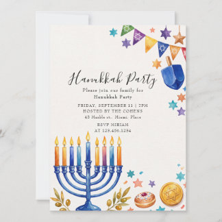 Invitación Fiesta de Menorá Hanukkah Familia Judía