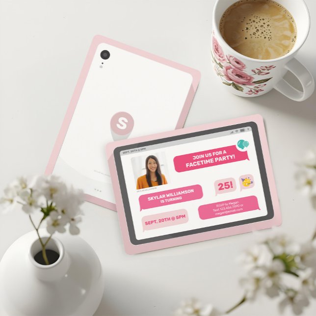 Invitación Fiesta de mensajes de texto de tableta de conversa (Online Group Video Chat Tablet Text Message Party Invitation)