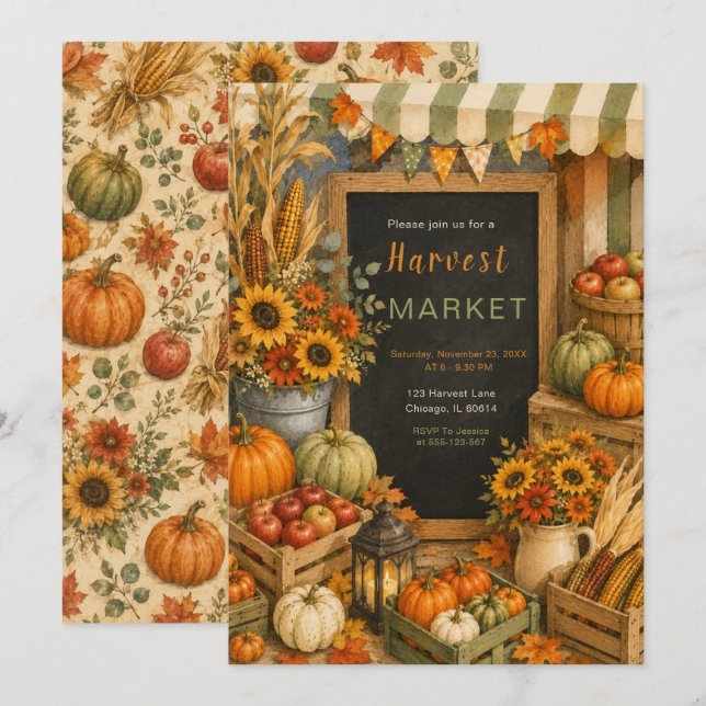 Invitación Fiesta de Mercado de Cosecha de Otoño (Anverso / Reverso)
