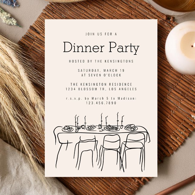 Invitación Fiesta de mesa de la cena Dibujo de línea simple m (Subido por el creador)