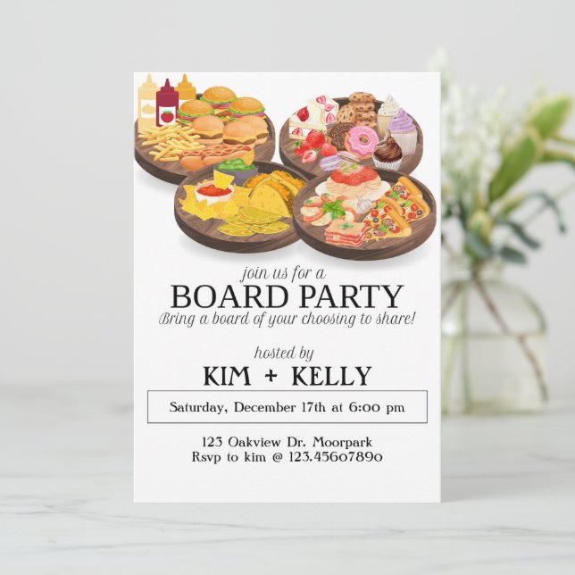 Invitación Fiesta de mesa, Fiesta de cumpleaños, Tabla de cha (Anverso de pie)