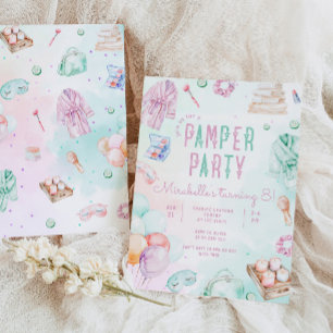 Invitación Fiesta de mimos Chica Salón de Maquillaje Cumpleañ