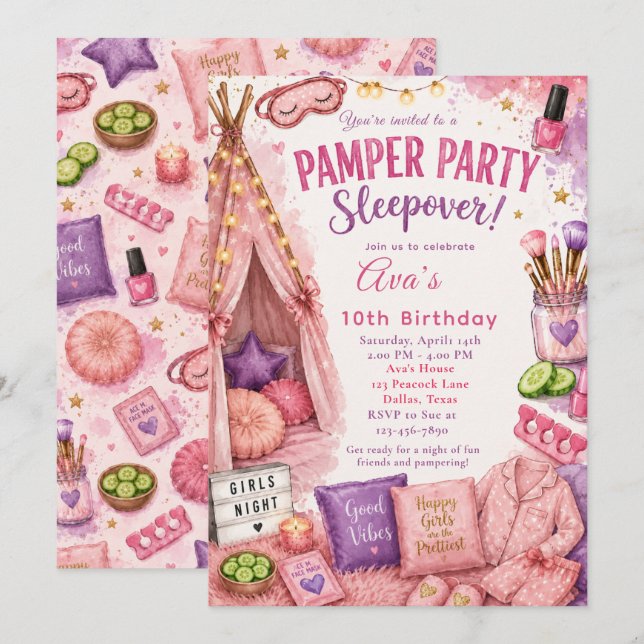 Invitación Fiesta de Mimos y Pijamas (Anverso / Reverso)