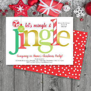 Invitación Fiesta de Mingle y Jingle Red Gold Cute Navidades