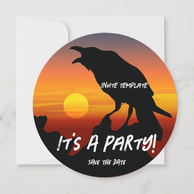 Invitación Fiesta de mirlo atardecer cuervo (Anverso)