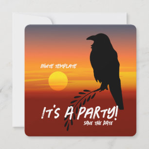 Invitación Fiesta de mirlos puesta de sol cuervo