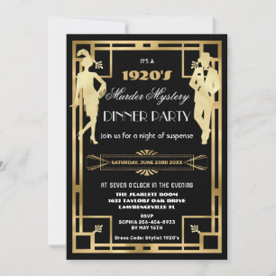 Invitación Fiesta de Misterio de Asesinato Art Deco Oro Rugie