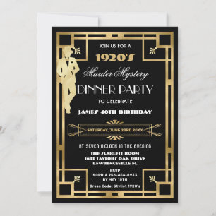 Invitación Fiesta de misterio de asesinato de Art Deco Gatsby