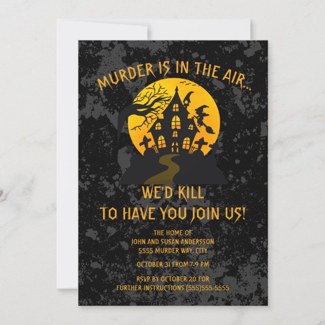 Invitación Fiesta de Misterio de Asesinato de Halloween (Anverso)
