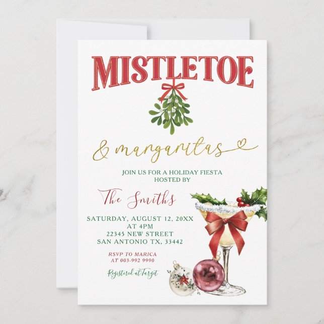 Invitación Fiesta de Mistletoe y Margaritas de Vacaciones de  (Anverso)