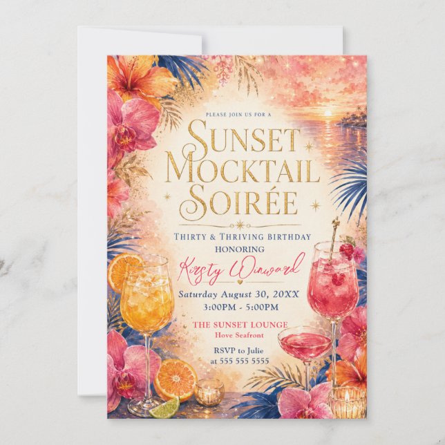 Invitación Fiesta de Mocktail al Atardecer Cumpleaños 30 (Anverso)