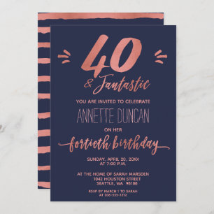 Invitación Fiesta de moda azul de oro Rosa de cumpleaños núme