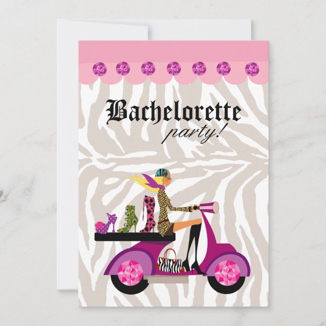 Invitación Fiesta de moda Blonde Scooter Mujer Zebra zapatill (Anverso)