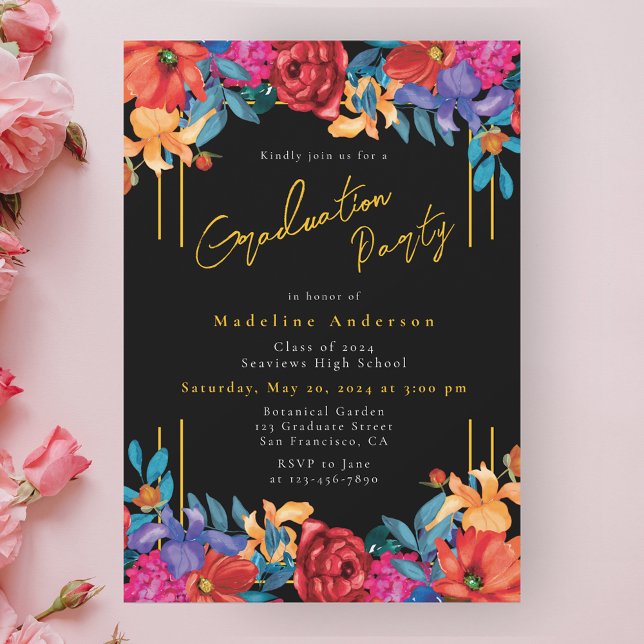 Invitación Fiesta de Moda moderna Fiesta Floral de graduación (Subido por el creador)