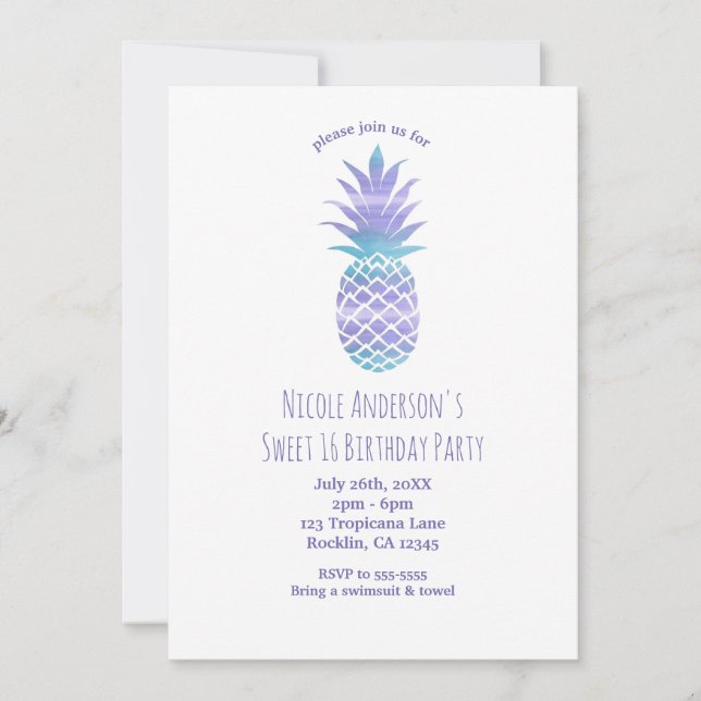 Invitación Fiesta de Moda tropical de la piña Verde azulada y (Anverso)
