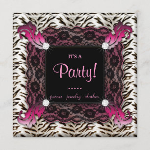 Invitación Fiesta de moda Zebra Lace invita a plaza rosa