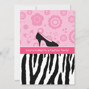 Invitación Fiesta de moda Zebra Zebra Girly zapatillas rosada