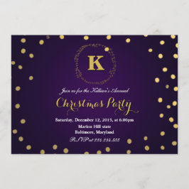 Invitación Fiesta de Monogramas de Confetti de Oro Púrpura