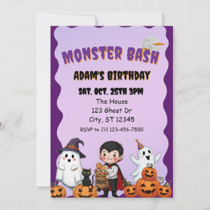 Invitación Fiesta de monstruos, cumpleaños de Halloween