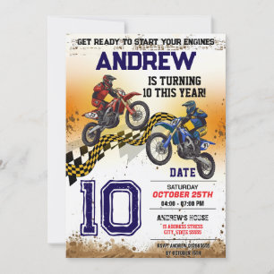 Invitación Fiesta de Motocross Dirt Personal Motorbike Cumple