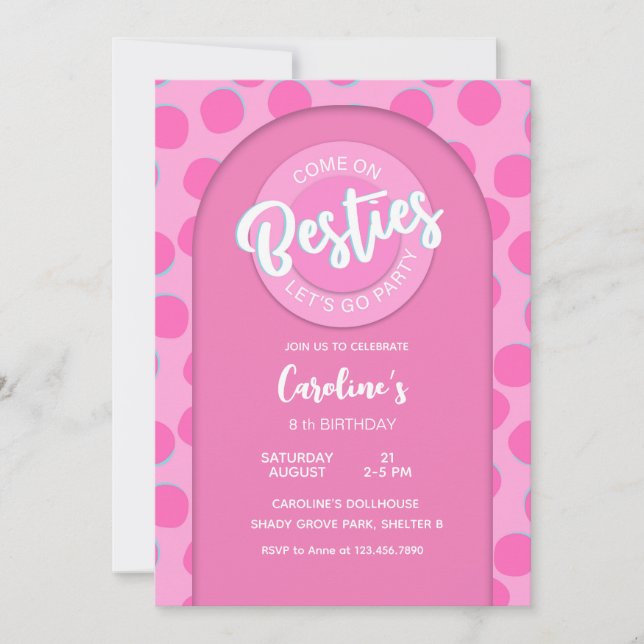 Invitación Fiesta de muñeca rosa, Chica Cumpleaños (Anverso)