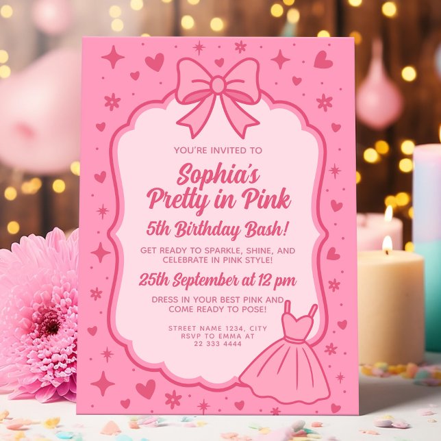 Invitación Fiesta de muñecas de moda Glam Pink para niñas (Subido por el creador)