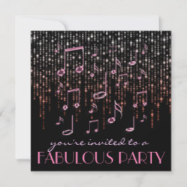 Invitación fiesta de música con notas rosadas