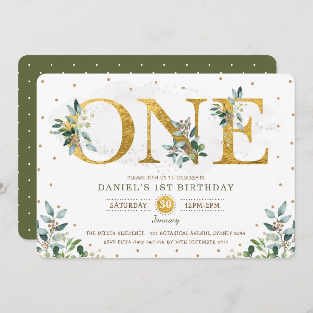 Invitación Fiesta de Nacimiento 1.ᵉʳ 1 de Botánico (Anverso / Reverso)
