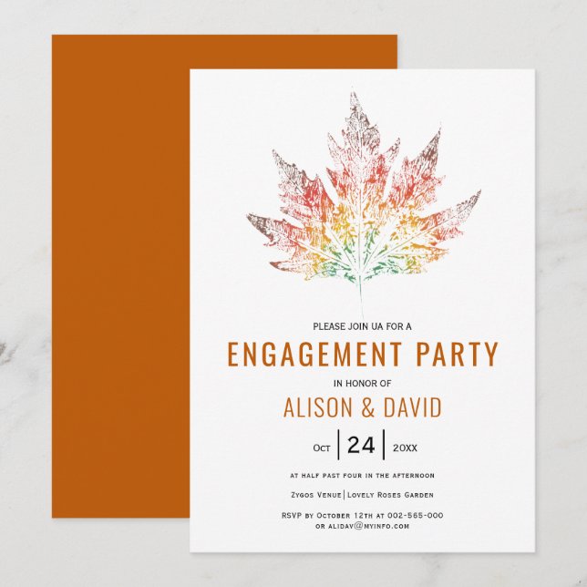 Invitación Fiesta de naranja de impresión quemada en hojas co (Anverso / Reverso)