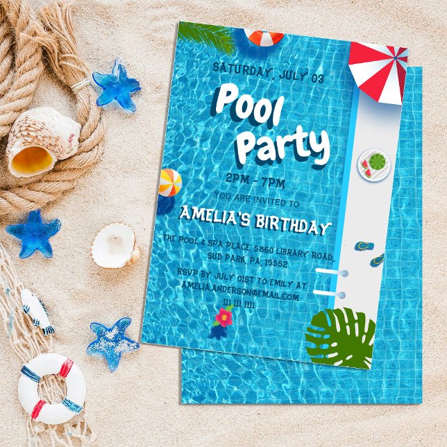 Invitación Fiesta de natación de la piscina Guay Cumpleaños (Subido por el creador)