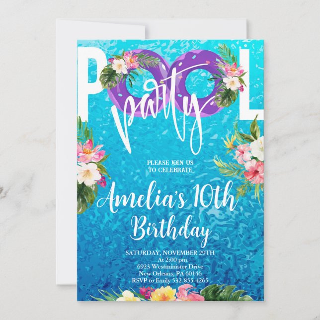 Invitación Fiesta de natación, Fiesta de la piscina de verano (Anverso)