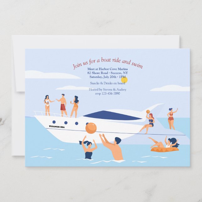 Invitación Fiesta de natación fuera del barco (Anverso)