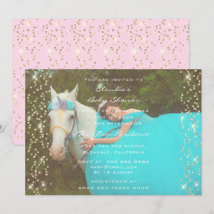 Invitación Fiesta de natalidad con unicornio de oro rosado